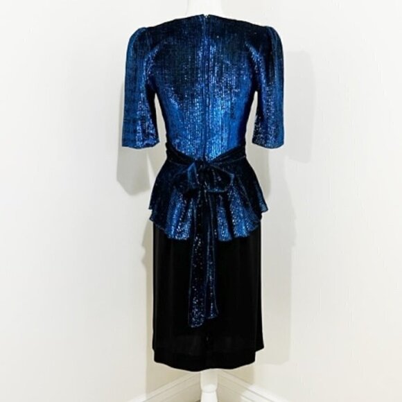 Vintage Diamond’s Run Black & Blue Metallic Lame Peplum Dress - Picture 3 of 7